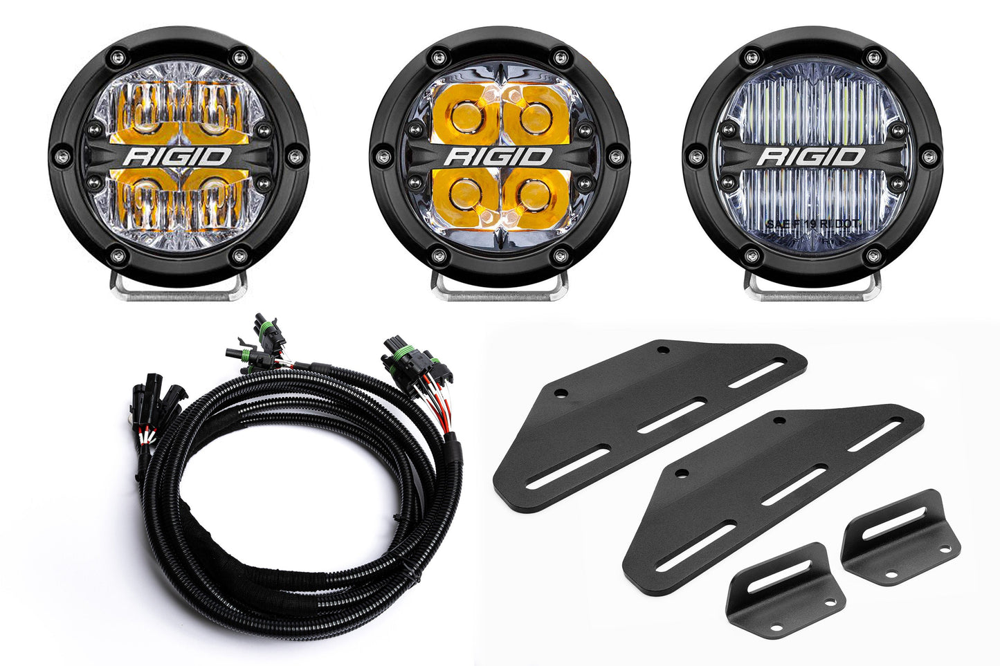 SPV Parts 2024+ Raptor MODULAR BUMPER - Rigid 360 Round 4 inch Triple POST Light Kit w/ RGBW backlight - Including Brackets/Harness