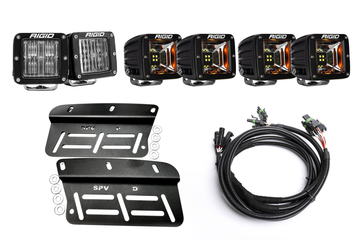 SPV Parts 2021-2026 Ford Bronco - NEW RGBW - Rigid Radiance/Scene Fog Light Kit w/amber backlight - Including Brackets/Harness (Modular Bumper, INCLUDING RAPTOR)