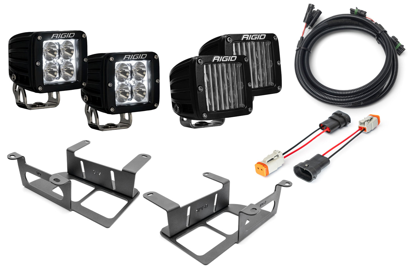 SPV Parts 2022 UP Ford Bronco - NEW Rigid RGBW Radiance/Scene Capable Bumper Fog Light Kit w/ RGBW Backlight - Including Brackets/Harness