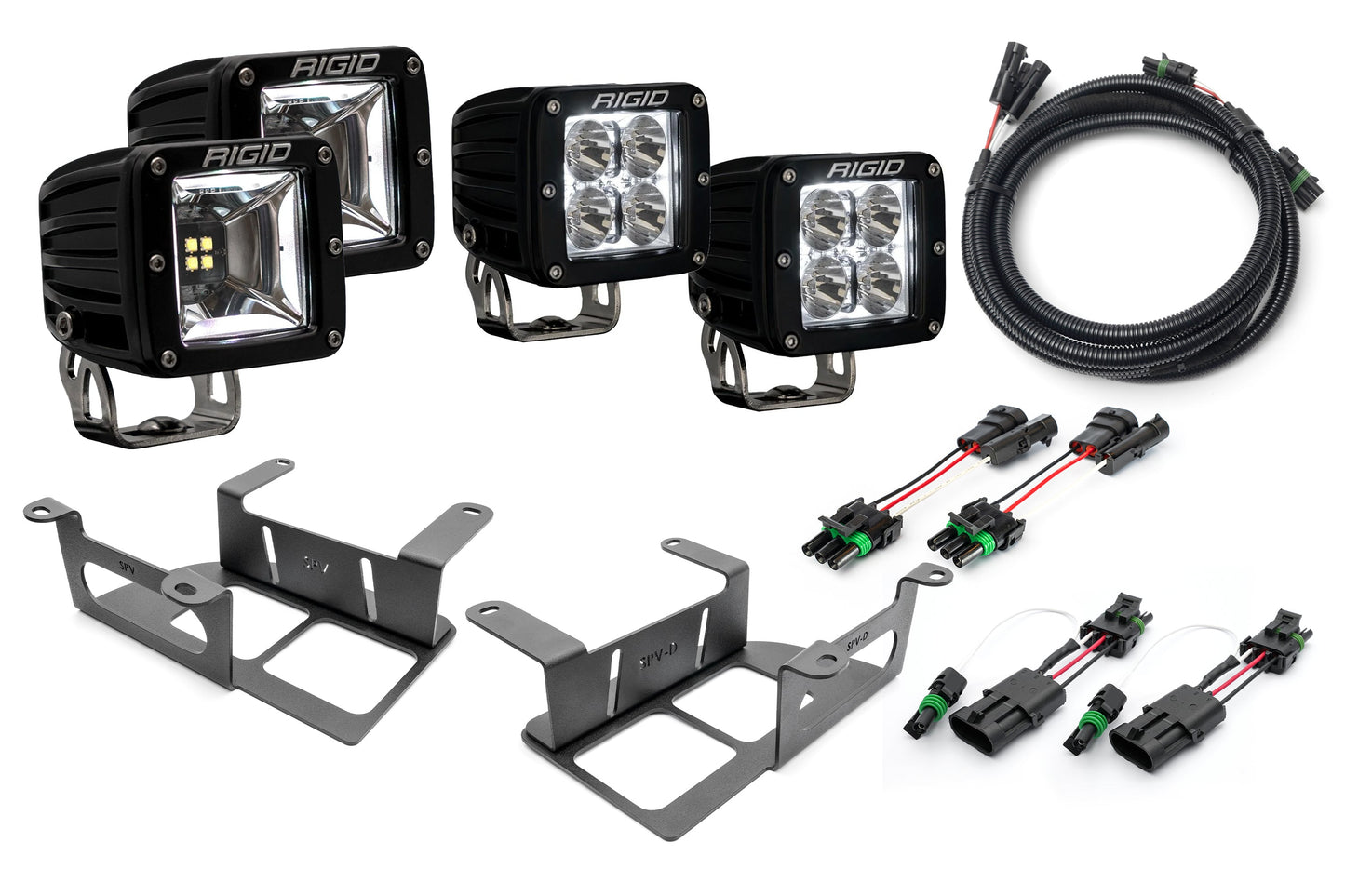 SPV Parts 2022 UP Ford Bronco - NEW Rigid RGBW Radiance/Scene Capable Bumper Fog Light Kit w/ RGBW Backlight - Including Brackets/Harness