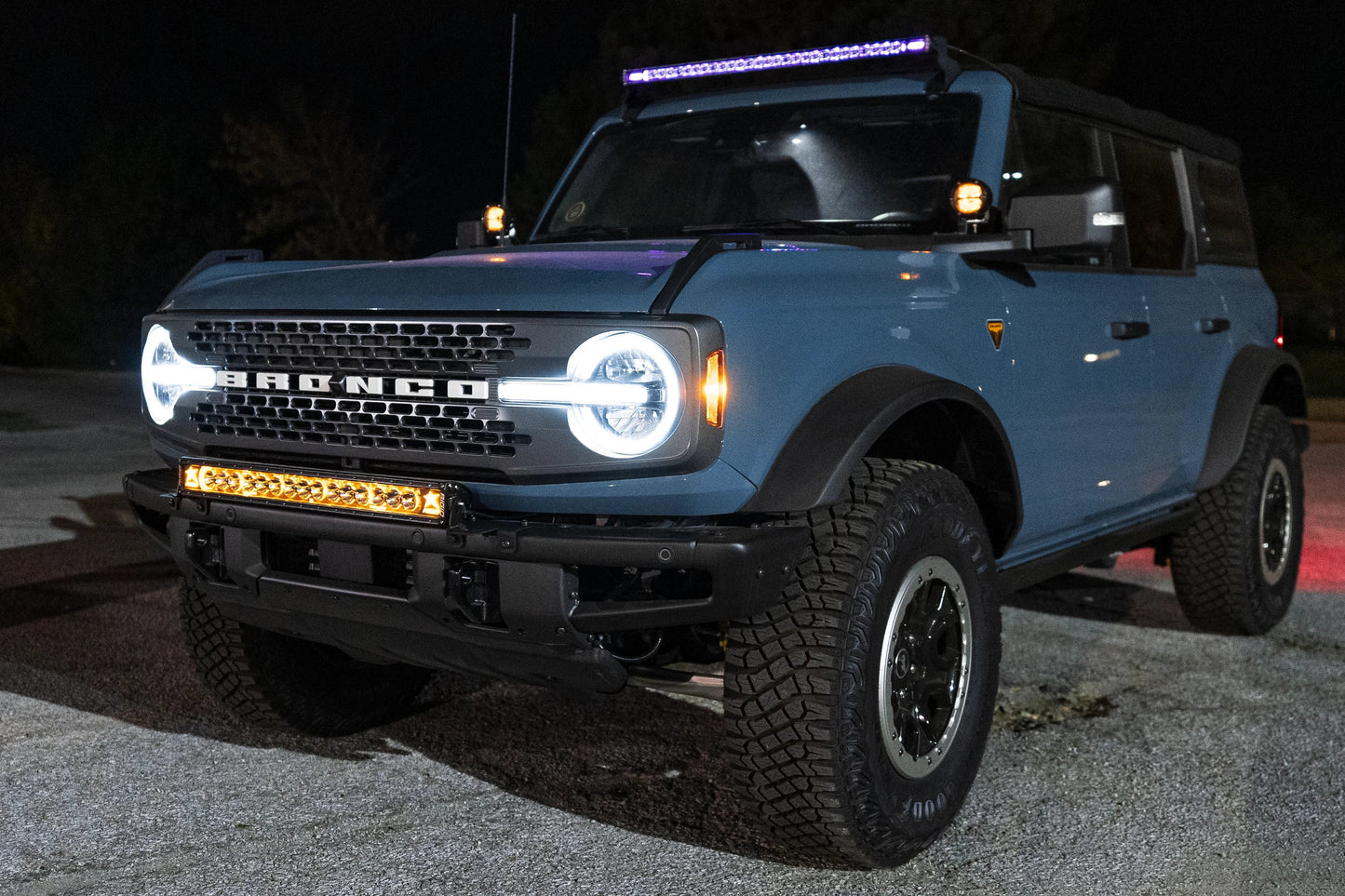 SPV Parts 2021+ Ford Bronco Roofline HIGH Mount Kit w/ 40" Rigid Radiance+ SR Light Bar, (8) Radiance Pods or (8) 4" 360 Lights & Hidden Harness