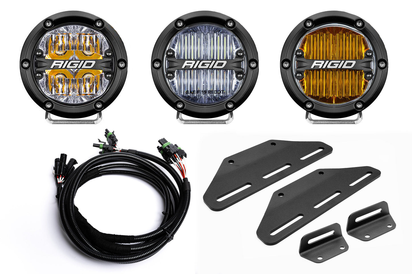 SPV Parts 2024+ Raptor MODULAR BUMPER - Rigid 360 Round 4 inch Triple POST Light Kit w/ RGBW backlight - Including Brackets/Harness