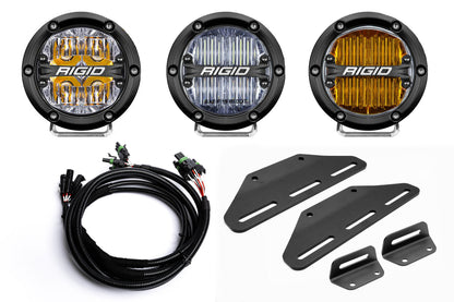 SPV Parts 2024+ Raptor MODULAR BUMPER - Rigid 360 Round 4 inch Triple POST Light Kit w/ RGBW backlight - Including Brackets/Harness
