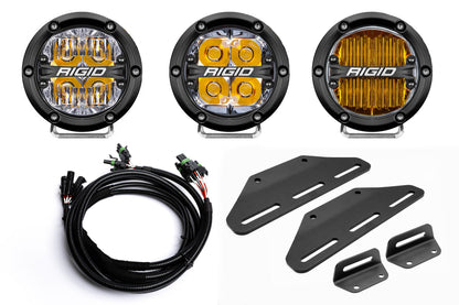 SPV Parts 2024+ Raptor MODULAR BUMPER - Rigid 360 Round 4 inch Triple POST Light Kit w/ RGBW backlight - Including Brackets/Harness