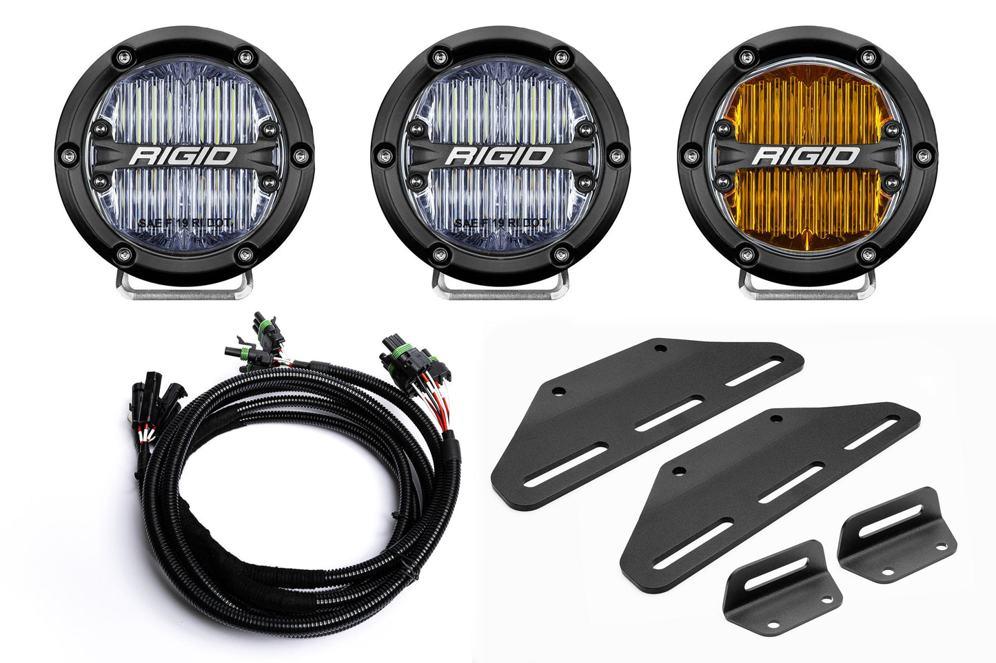 SPV Parts 2024+ Raptor MODULAR BUMPER - Rigid 360 Round 4 inch Triple POST Light Kit w/ RGBW backlight - Including Brackets/Harness
