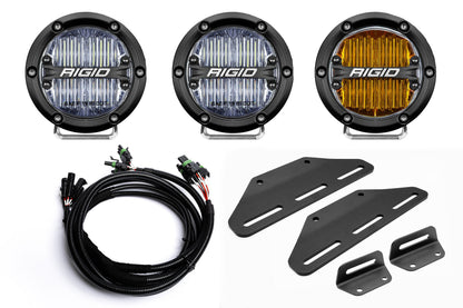 SPV Parts 2024+ Raptor MODULAR BUMPER - Rigid 360 Round 4 inch Triple POST Light Kit w/ RGBW backlight - Including Brackets/Harness