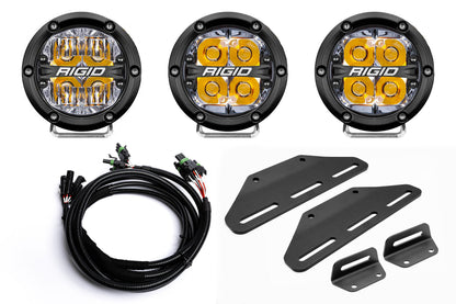 SPV Parts 2024+ Raptor MODULAR BUMPER - Rigid 360 Round 4 inch Triple POST Light Kit w/ RGBW backlight - Including Brackets/Harness