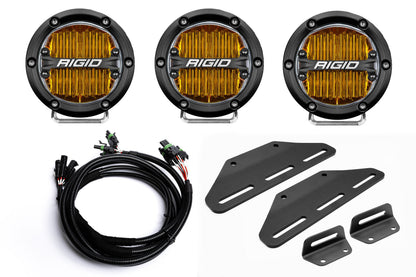 SPV Parts 2024+ Raptor MODULAR BUMPER - Rigid 360 Round 4 inch Triple POST Light Kit w/ RGBW backlight - Including Brackets/Harness