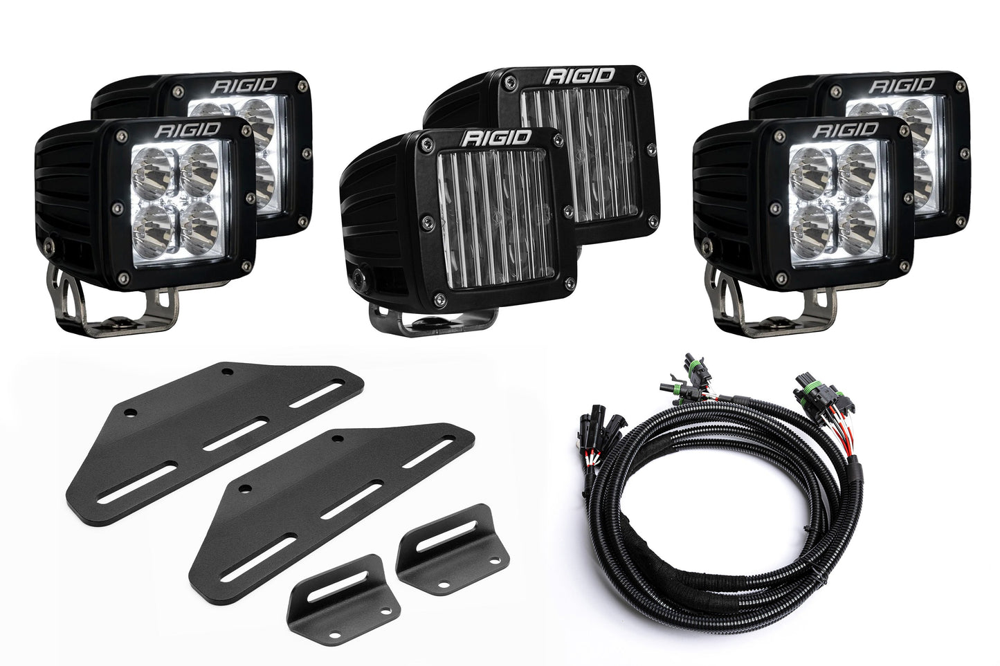 SPV Parts 2024+ Raptor MODULAR BUMPER - Rigid Radiance/Scene Triple POST Light Kit w/amber backlight - Including Brackets/Harness